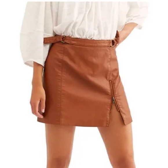 Free People Dresses & Skirts - Free People Midnight Magic Faux Leather Mini Skirt In Sand